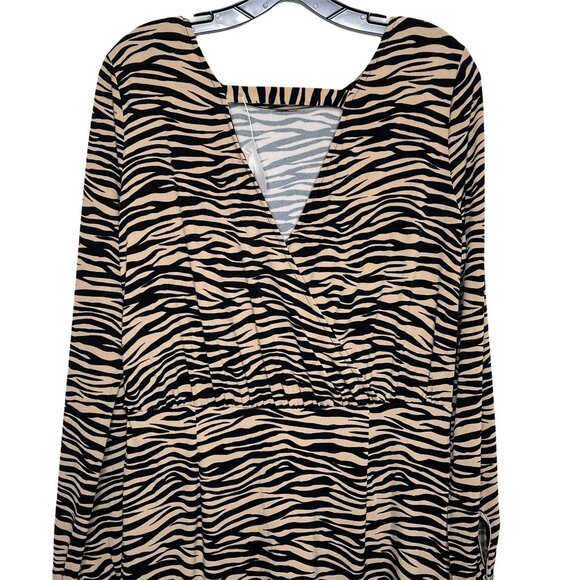 LOFT Tan Black Animal Print Long Sleeve Midi Dress Size 6 NWT Fall - Picture 7 of 12